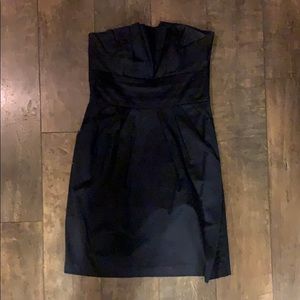 Navy blue strapless knee length dress